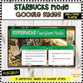 Preview of Starbucks Mode Google Slides Editable Happy New Year 2024