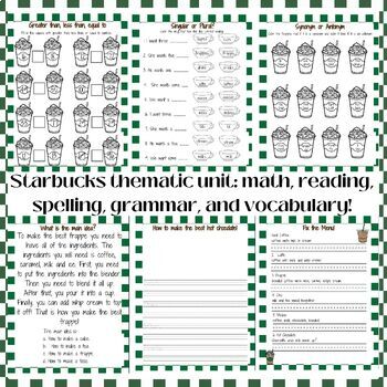 Preview of Starbucks Thematic Unit: Math, Writing, Reading, Grammar, Vocabulary, Sequencing