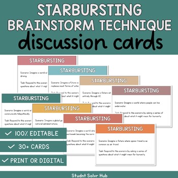 Preview of Starbursting Brainstorm Technique Discussion Cards