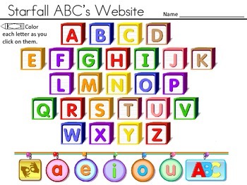 Starfall ABC's Website Tracker - COLOR by Connecting the Bots | TpT