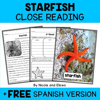 Preview of Starfish Close Reading Comprehension Passage Activities + FREE Spanish