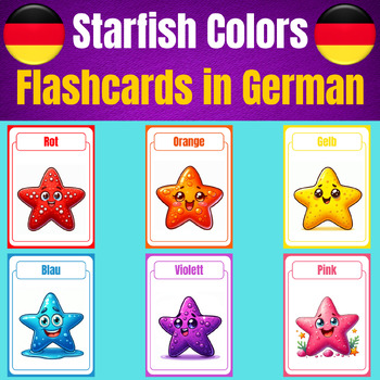 Preview of Starfish Colors Flashcards in German for Learning Colors.