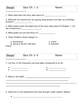 Preview of Stargirl Novel Study Chapter Quizzes