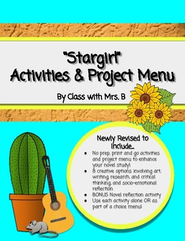 Preview of Stargirl Novel Activities and Project Menu