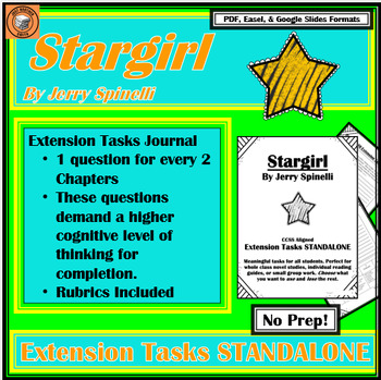 Preview of Stargirl by Jerry Spinelli |EXTENSION TASKS |Discussion Questions| Enrichment