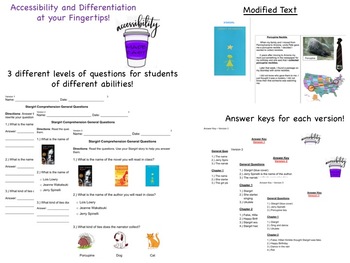 Preview of Adapted Chapter Books for Special Education-Stargirl Story, Comp Qs- 3 Levels