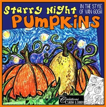 Preview of Starry Night Pumpkins : Art Lesson Plan - Halloween - Fall - Autumn
