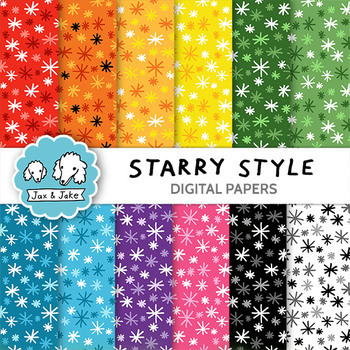 Preview of Starry Style Stars Digital Paper Clip Art, Cute Doodle Star Background Clipart