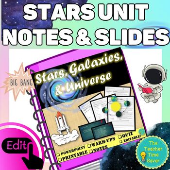 Preview of Stars Space Editable Notes & Slides - Space Science Lessons