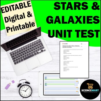 Preview of Stars, Galaxies and Universe Space Editable Test Quiz Assessment