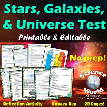 Preview of Stars Galaxies and Universe Test | Astronomy Space Notebook | Middle School