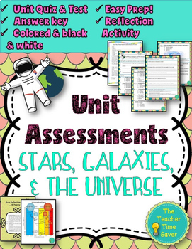 Preview of Space Editable Unit Test Quiz Assessment | Stars Galaxies & Universe
