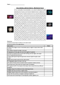 Preview of Stars, Galaxies, and the Universe - Word Search Puzzle Worksheet Activity