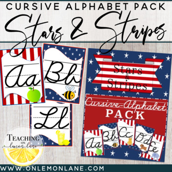 Preview of Stars & Stripes Classroom Theme: Cursive Alphabet