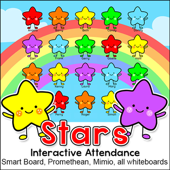 Preview of Stars Theme Attendance with Optional Lunch Count for Interactive Whiteboards