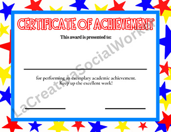 Preview of Stars Theme Certificate of Achievement