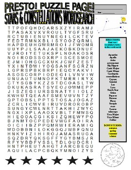Preview of Stars and Constellations Puzzle Pages (science / wordsearch / criss-cross / key)