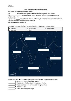 Preview of Stars and Constellations - Worksheet | Easel Activity & Printable PDF