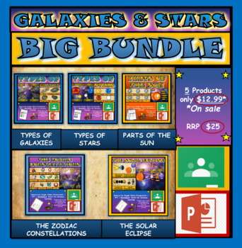 Preview of Stars and Galaxies Big Bundle: 5 Google Slides Presentations + Worksheets