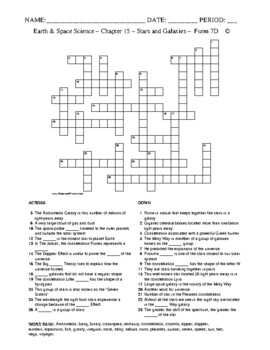 Stars and Galaxies: HS Earth and Space Science Crossword with Word Bank
