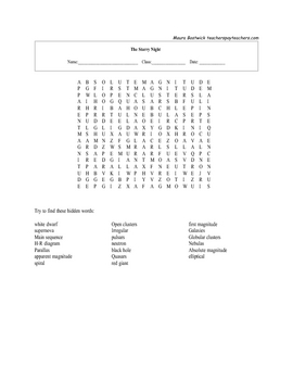 Stars and Galaxies Word Search Puzzle with key by Maura & Derrick Neill