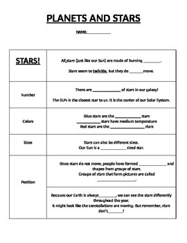 Preview of Stars and Planets Power Point NOTES