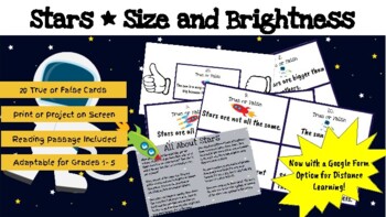Preview of Stars * Size and Brightness * True or False Cards * DISTANCE LEARNING OPTION