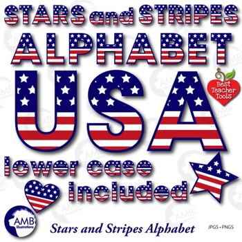 Preview of Stars and stripes Alphabet Clipart, July fourth, {Best Teacher Tools} AMB-919