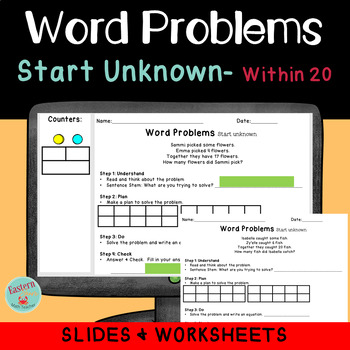 Preview of Start Unknown Word Problems Worksheets and Slides