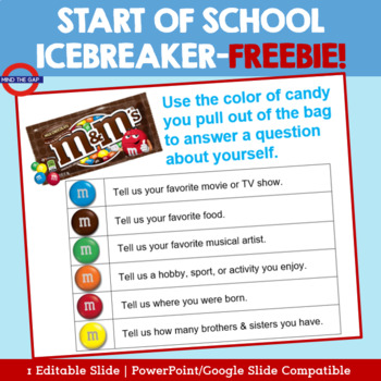 Start of School M&M Icebreaker--FREEBIE by Mind the Gap | TPT