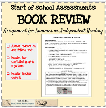 Preview of Start of School - Summer Reading: Book Review Assignment (for any fiction text)