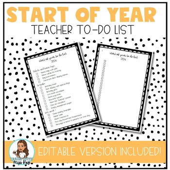 Preview of Start of Year/Back to School Teacher To-Do List - EDITABLE