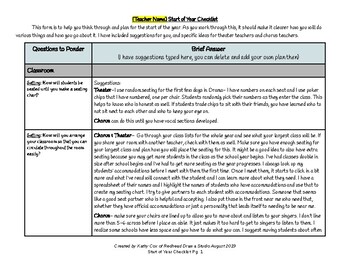 Preview of Start of Year Checklist to Plan for your Classes- Word Version