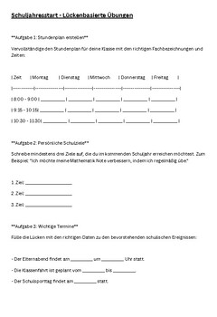 Preview of Start of the school year - Gap-based exercises for pupils (in German)