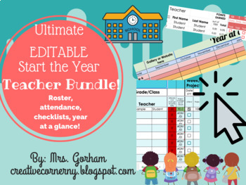 Preview of Back to School Teacher Bundle! Checklist, Attendance, Roster and Gradebook!