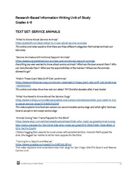 Preview of Informative Writing - Research: Starter Text Set on Service Animals