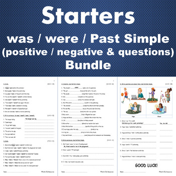 Preview of Starters - Was/Were & Past Simple (regular / irregular)-Quizzes-BrE & AmE-Bundle