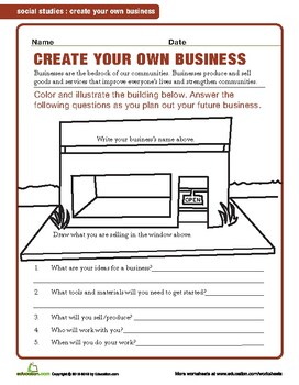 Preview of Starting a Business for Kids Worksheet!