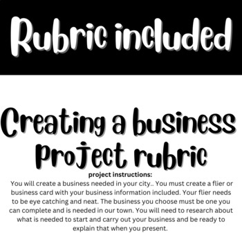 Preview of Starting a business project rubric