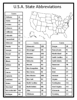 Preview of State Abbreviations List State Abbreviations Guide State Abbreviations Handout