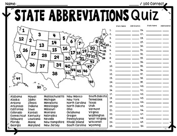 State Abbreviations Maps Worksheet Quiz Test With 2 Difficulty   Original 3283130 3 