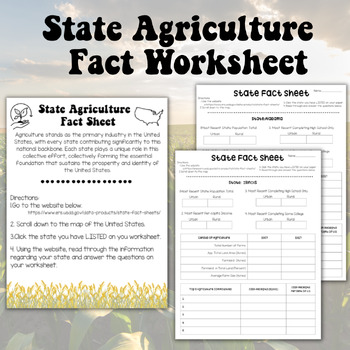 Preview of State Agriculture Fact Worksheet
