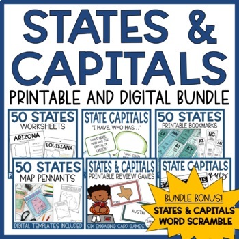 50 United States And Capitals Unit Bundle Printable And Digital Activities