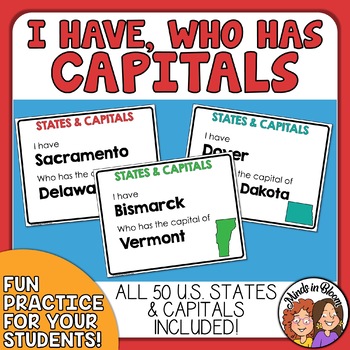 Preview of State Capitals I Have, Who Has Game - Engaging Classroom Game for U.S. Capitals