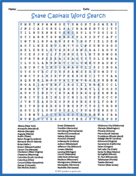 fifty 50 us state capitals word search and find worksheet activity