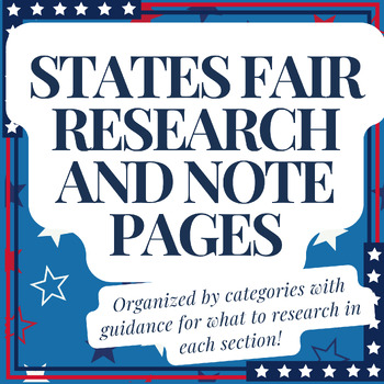 Preview of State Fair Research Note Taking/Research Pages