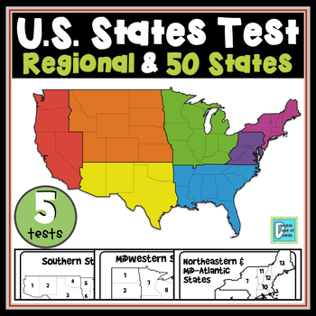 Preview of United States Map Tests - 4 Regions & 50 States