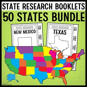 Preview of State Report Research Project Booklets BUNDLE | All 50 States | Guided Research