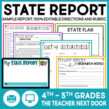 Preview of State Report Editable Template - Informational Report Writing Research Project