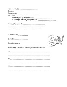 Preview of State Research Note sheet with Outline for Writing